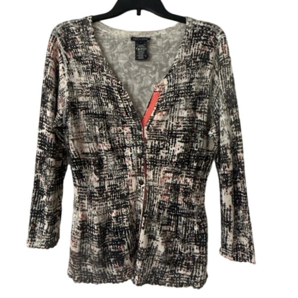NIC+ZOE Black and White Brushed Print Button-Front Sweater